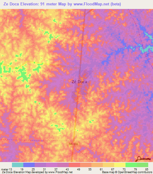 Ze Doca,Brazil Elevation Map