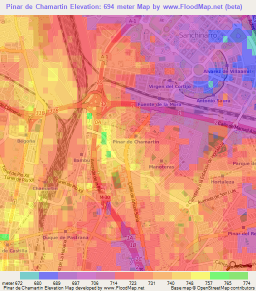 Pinar de Chamartin,Spain Elevation Map