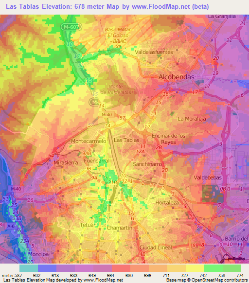 Las Tablas,Spain Elevation Map