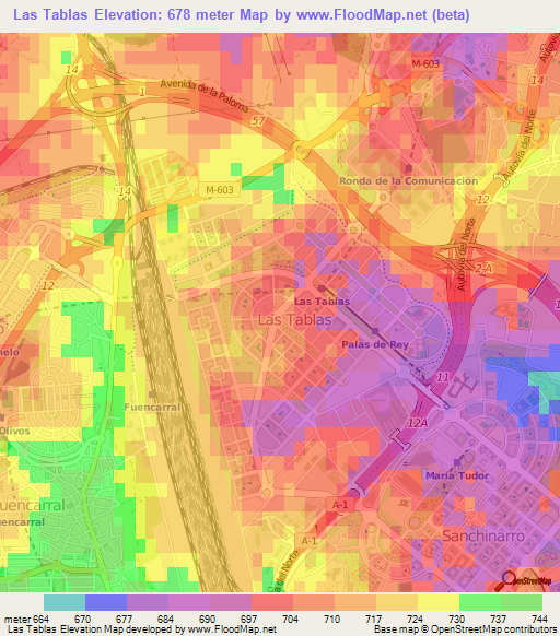 Las Tablas,Spain Elevation Map