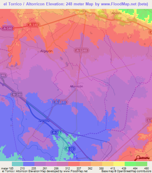 el Torrico / Altorricon,Spain Elevation Map