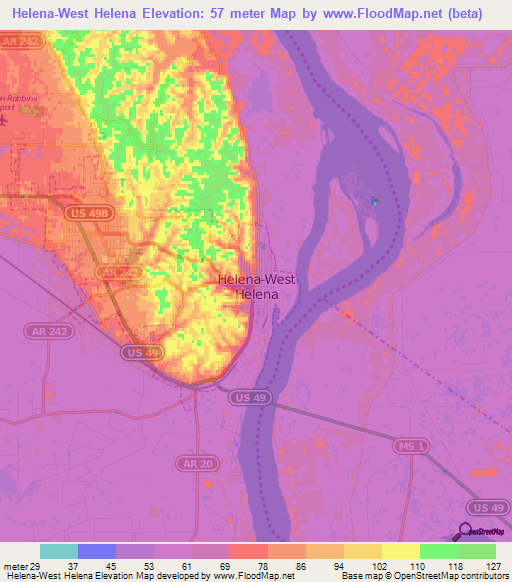 Helena-West Helena,US Elevation Map