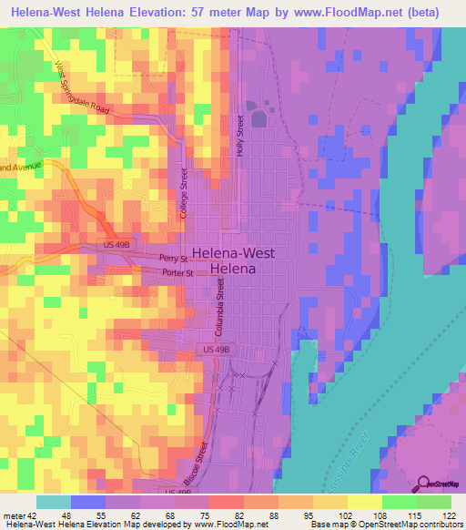 Helena-West Helena,US Elevation Map