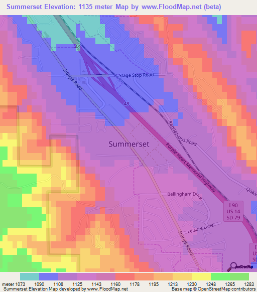 Summerset,US Elevation Map