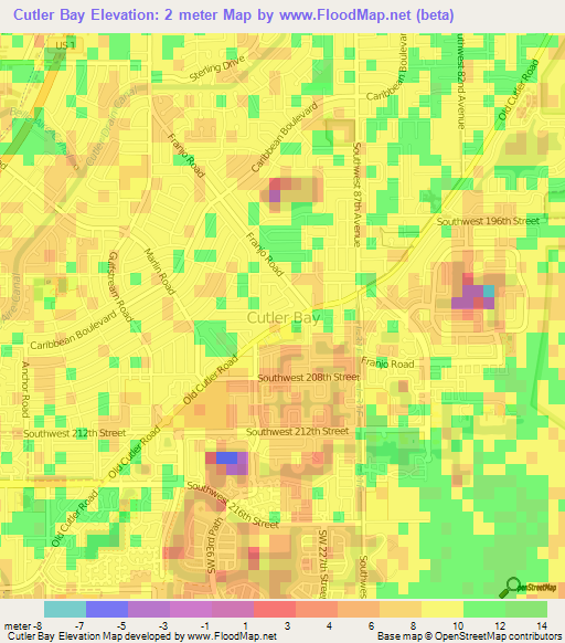 Cutler Bay,US Elevation Map