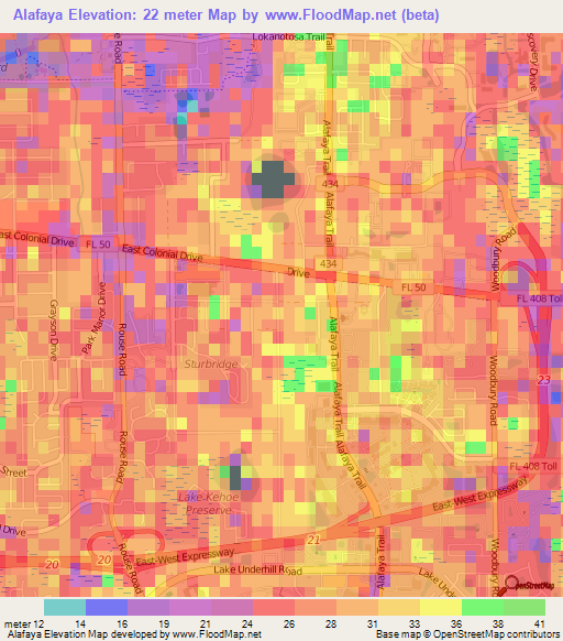 Alafaya,US Elevation Map