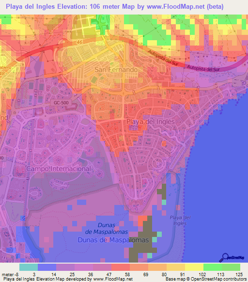 Playa del Ingles,Spain Elevation Map