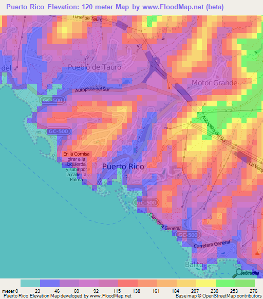 Puerto Rico,Spain Elevation Map