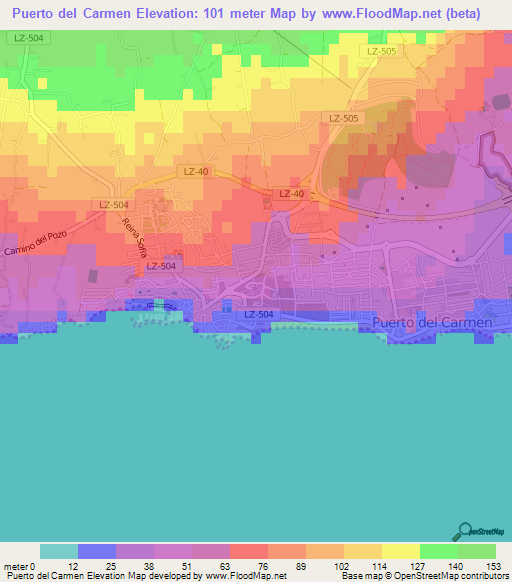 Puerto del Carmen,Spain Elevation Map