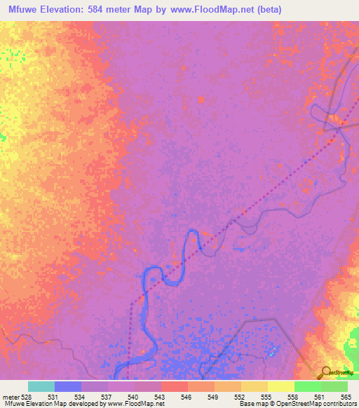 Mfuwe,Zambia Elevation Map