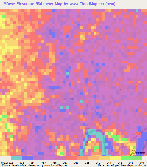 Mfuwe,Zambia Elevation Map