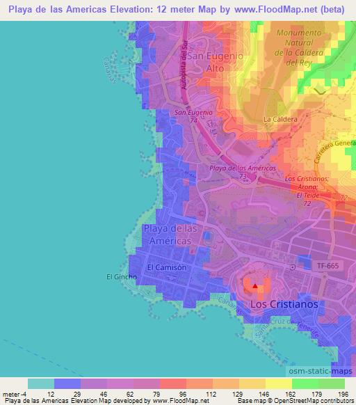 Playa de las Americas,Spain Elevation Map