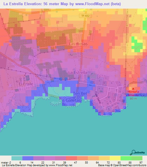 La Estrella,Spain Elevation Map