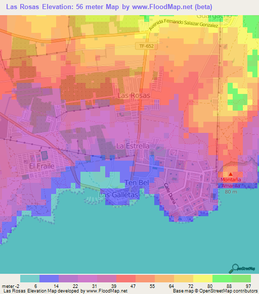 Las Rosas,Spain Elevation Map