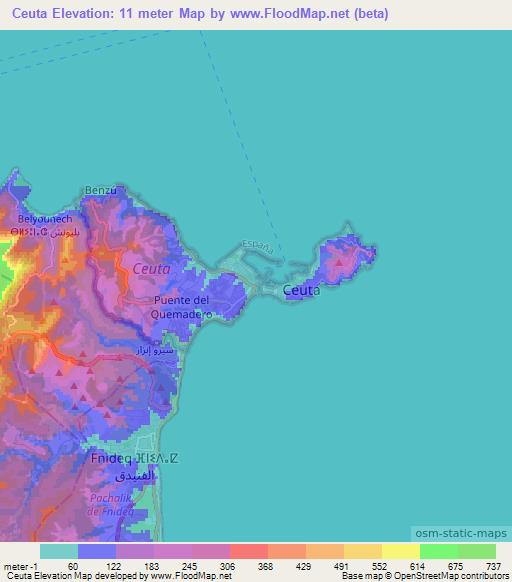 Ceuta,Spain Elevation Map