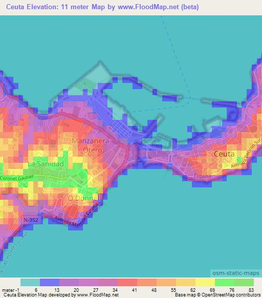 Ceuta,Spain Elevation Map