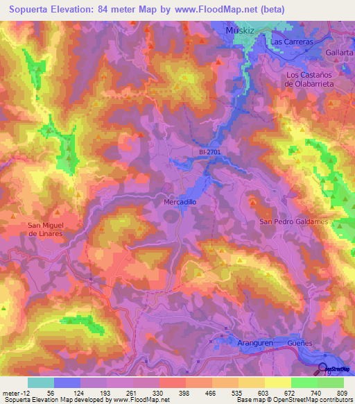 Sopuerta,Spain Elevation Map