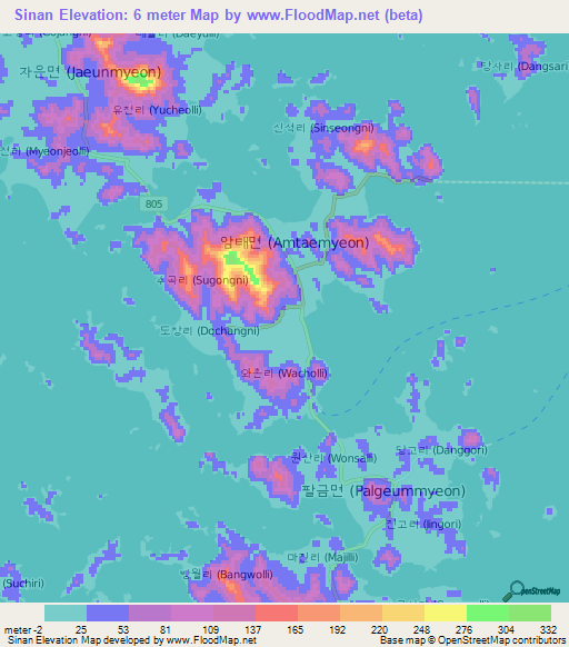 Sinan,South Korea Elevation Map