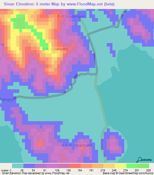 Sinan,South Korea Elevation Map