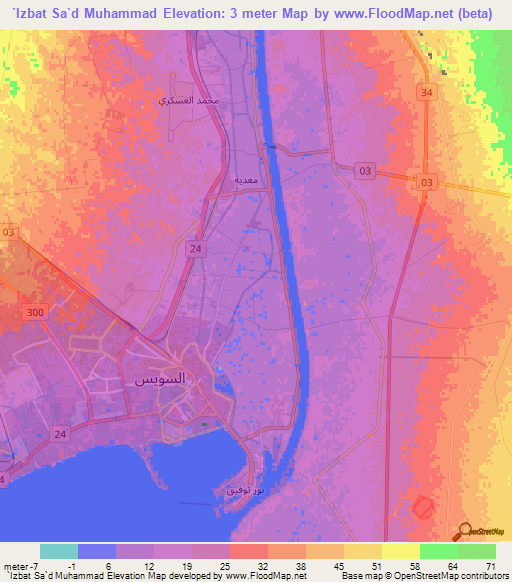 `Izbat Sa`d Muhammad,Egypt Elevation Map