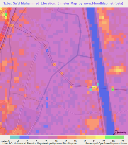 `Izbat Sa`d Muhammad,Egypt Elevation Map