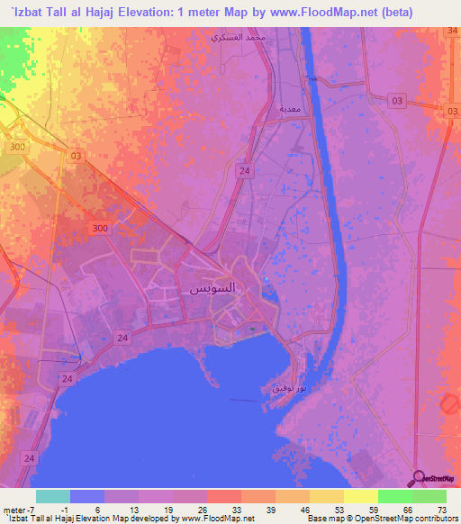 `Izbat Tall al Hajaj,Egypt Elevation Map