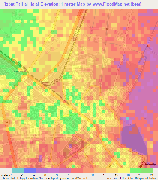 `Izbat Tall al Hajaj,Egypt Elevation Map