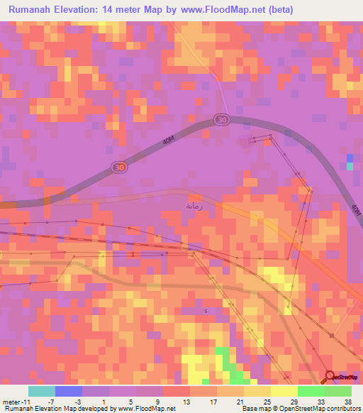 Rumanah,Egypt Elevation Map