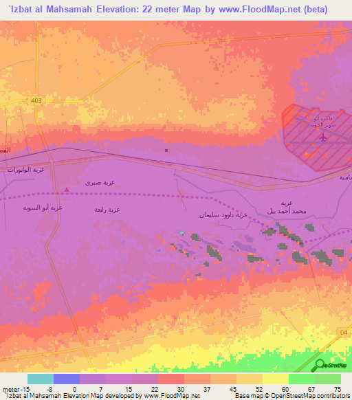 `Izbat al Mahsamah,Egypt Elevation Map