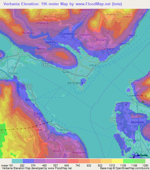 Verbania,Italy Elevation Map