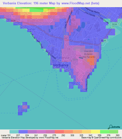 Verbania,Italy Elevation Map