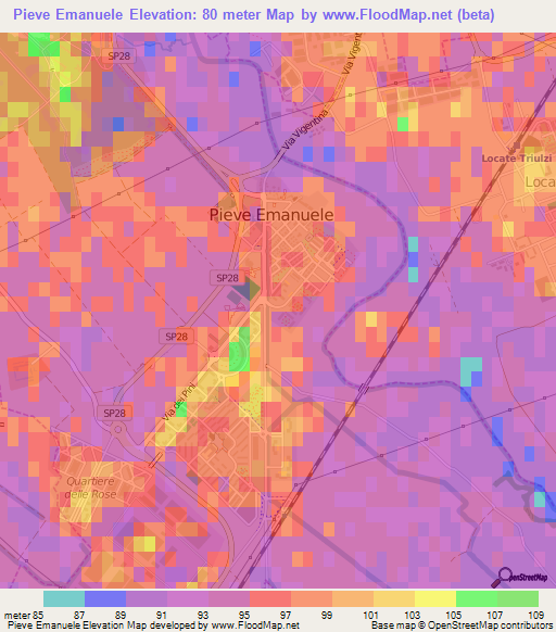 Pieve Emanuele,Italy Elevation Map