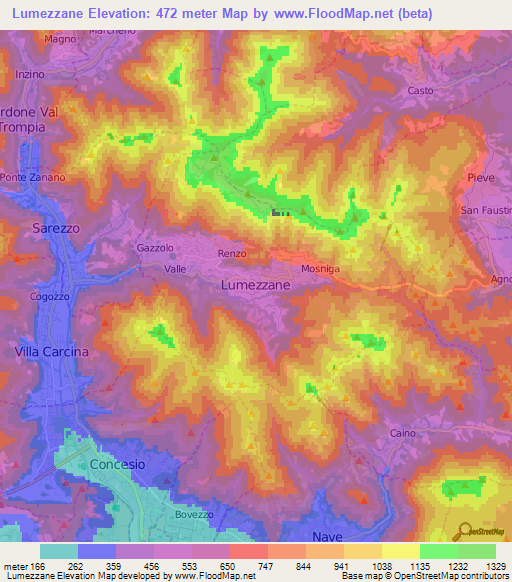 Lumezzane,Italy Elevation Map