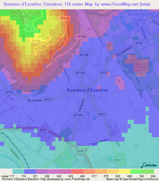 Romano d'Ezzelino,Italy Elevation Map