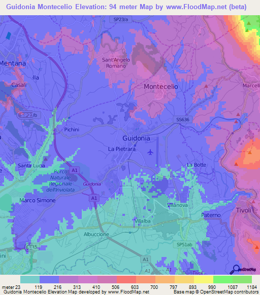 Guidonia Montecelio,Italy Elevation Map