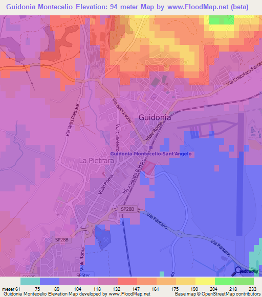Guidonia Montecelio,Italy Elevation Map