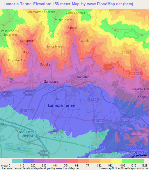 Lamezia Terme,Italy Elevation Map