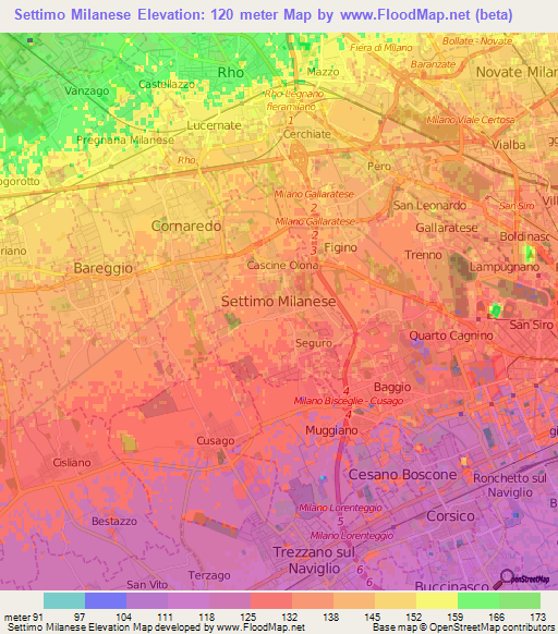 Settimo Milanese,Italy Elevation Map