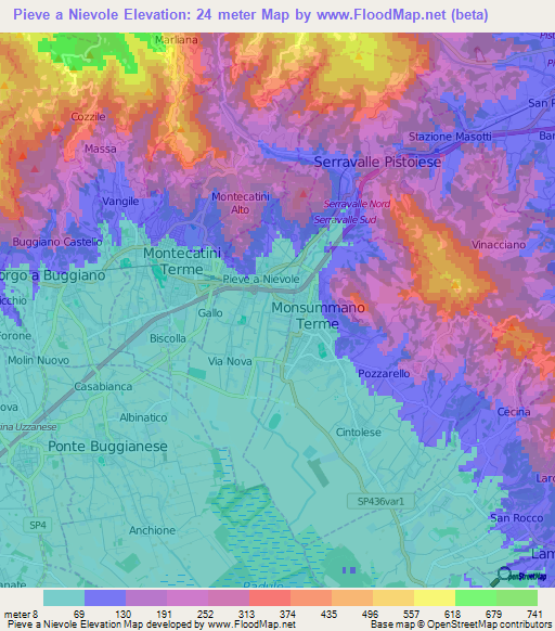 Pieve a Nievole,Italy Elevation Map