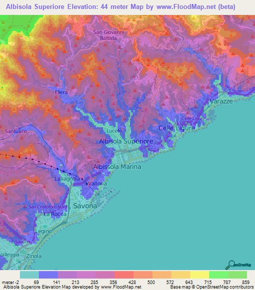 Albisola Superiore,Italy Elevation Map