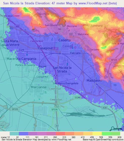 San Nicola la Strada,Italy Elevation Map