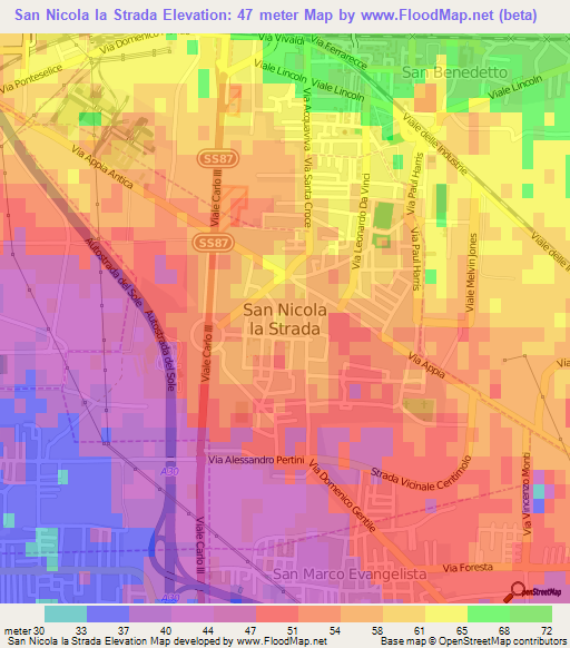 San Nicola la Strada,Italy Elevation Map