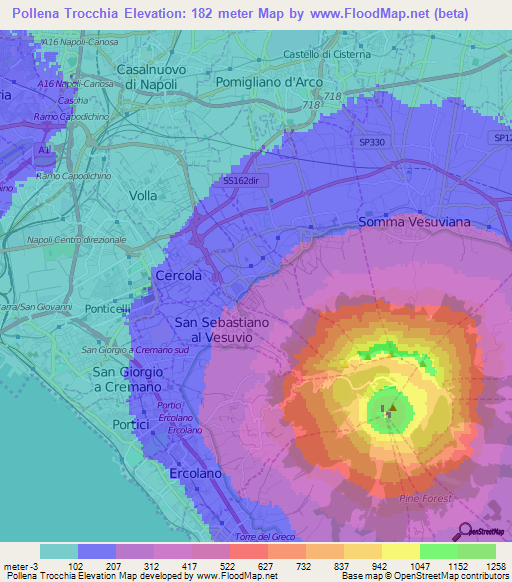 Pollena Trocchia,Italy Elevation Map