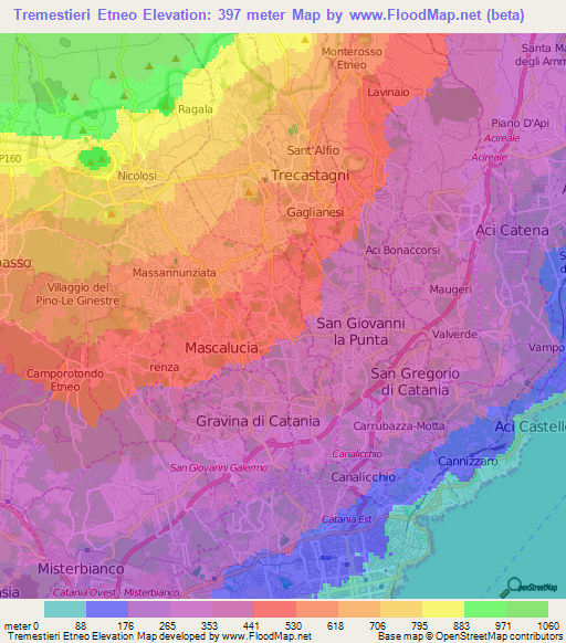 Tremestieri Etneo,Italy Elevation Map