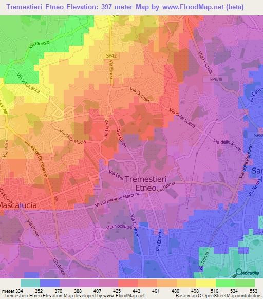 Tremestieri Etneo,Italy Elevation Map