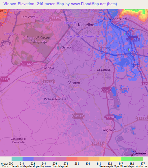 Vinovo,Italy Elevation Map