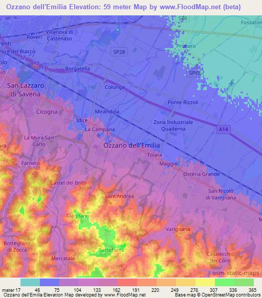 Ozzano dell'Emilia,Italy Elevation Map