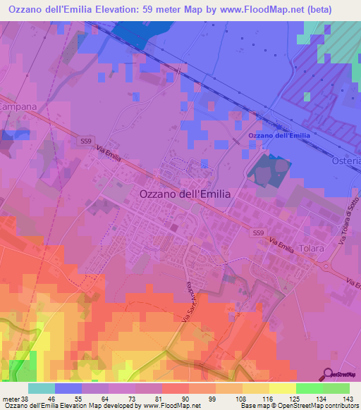 Ozzano dell'Emilia,Italy Elevation Map