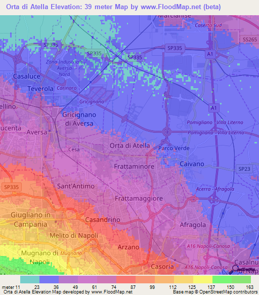 Orta di Atella,Italy Elevation Map