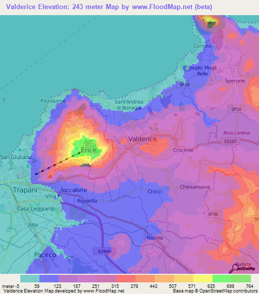 Valderice,Italy Elevation Map